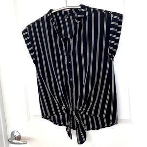 BLASHE | Women’s Black & White Vertical Striped  Blouse with Tied Bottom Size S